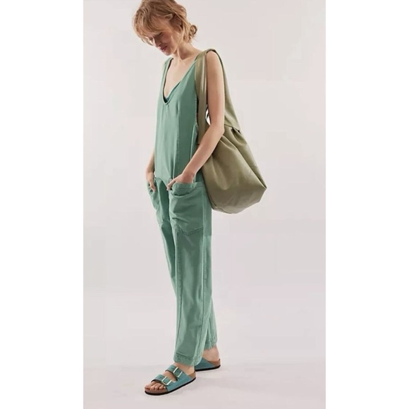 New Free People High Roller Cord Jumpsuit Onesie One Piece We The Free Green XL - Picture 1 of 8